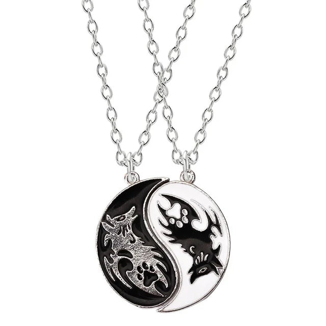 Fashion Best Friends Honey Love Couple Pendant Necklace Set - Broken Heart BFF Friendship Jewelry Gift (2 Pcs)