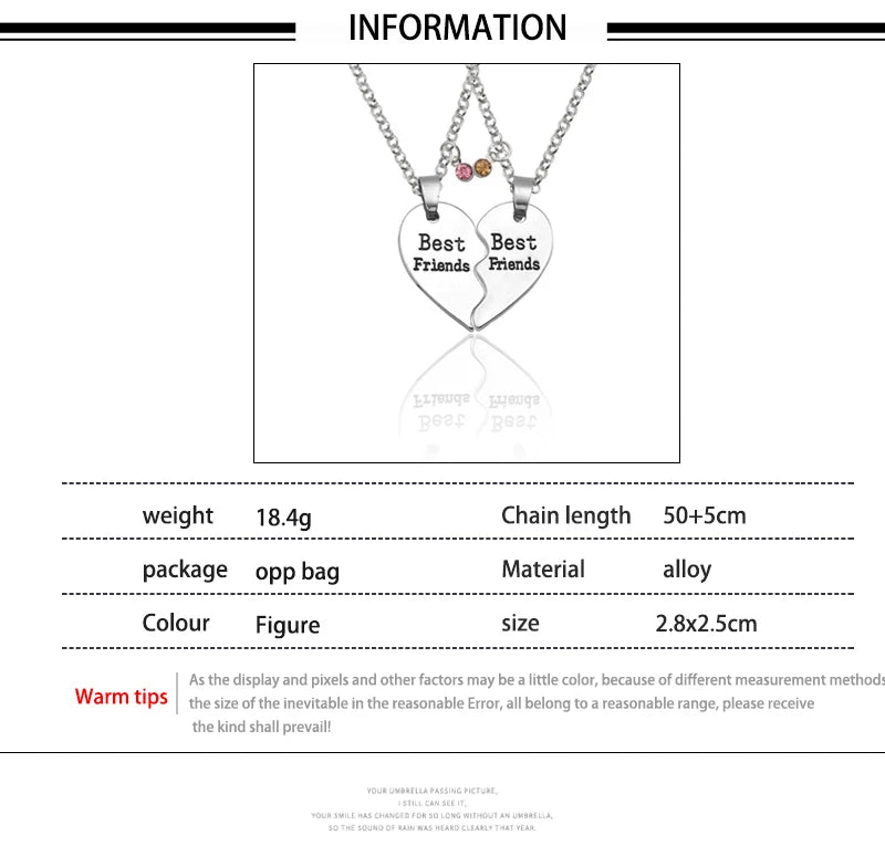 Fashion Best Friends Honey Love Couple Pendant Necklace Set - Broken Heart BFF Friendship Jewelry Gift (2 Pcs)