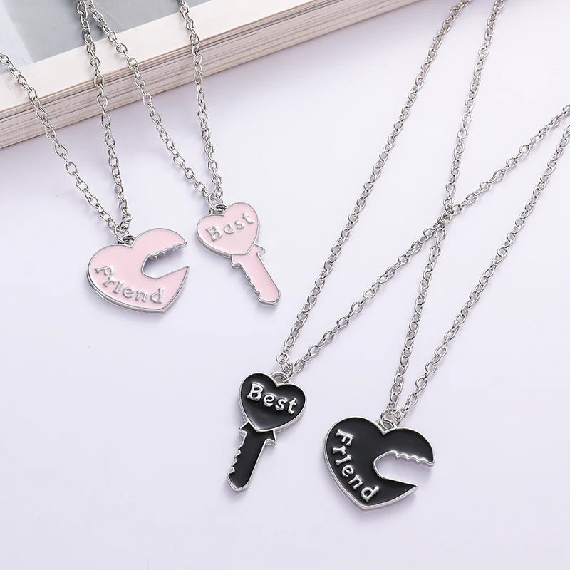 Fashion Best Friends Honey Love Couple Pendant Necklace Set - Broken Heart BFF Friendship Jewelry Gift (2 Pcs)