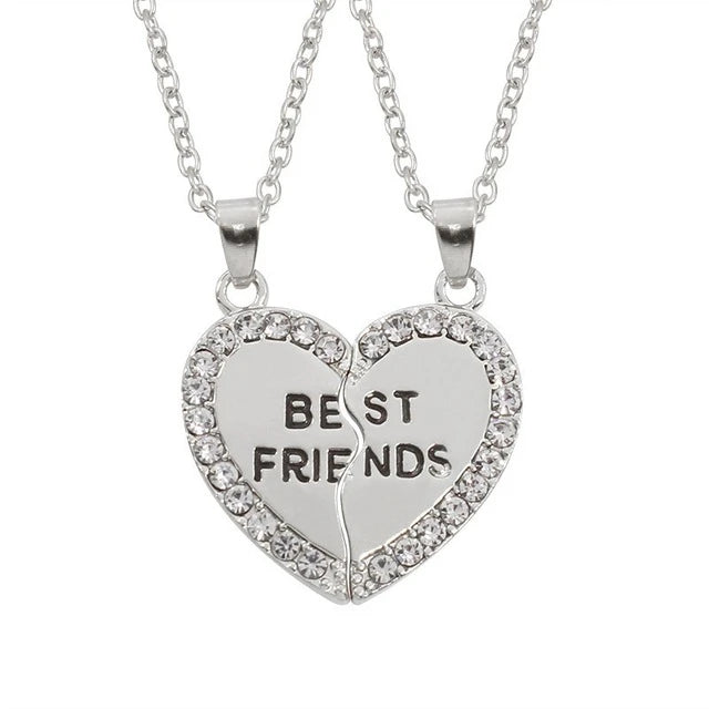 Fashion Best Friends Honey Love Couple Pendant Necklace Set - Broken Heart BFF Friendship Jewelry Gift (2 Pcs)