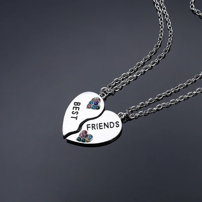 Fashion Best Friends Honey Love Couple Pendant Necklace Set - Broken Heart BFF Friendship Jewelry Gift (2 Pcs)