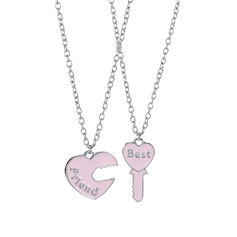 Fashion Best Friends Honey Love Couple Pendant Necklace Set - Broken Heart BFF Friendship Jewelry Gift (2 Pcs)