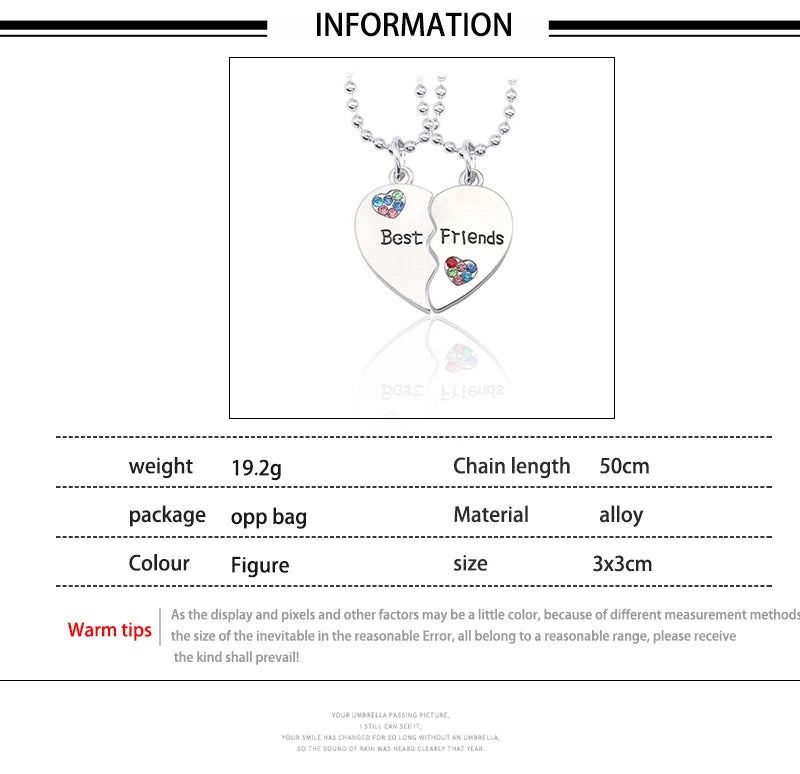 Fashion Best Friends Honey Love Couple Pendant Necklace Set - Broken Heart BFF Friendship Jewelry Gift (2 Pcs)