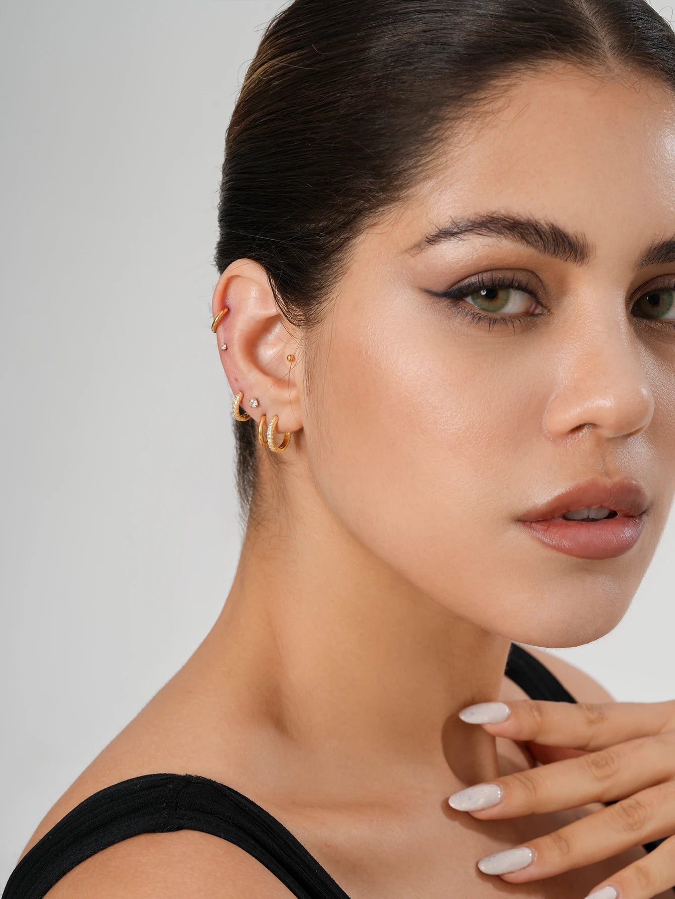 10 Pairs Tiny Gold Hoop Earrings Set - 18K Gold Plated Stainless Steel Studs for Multiple Piercings