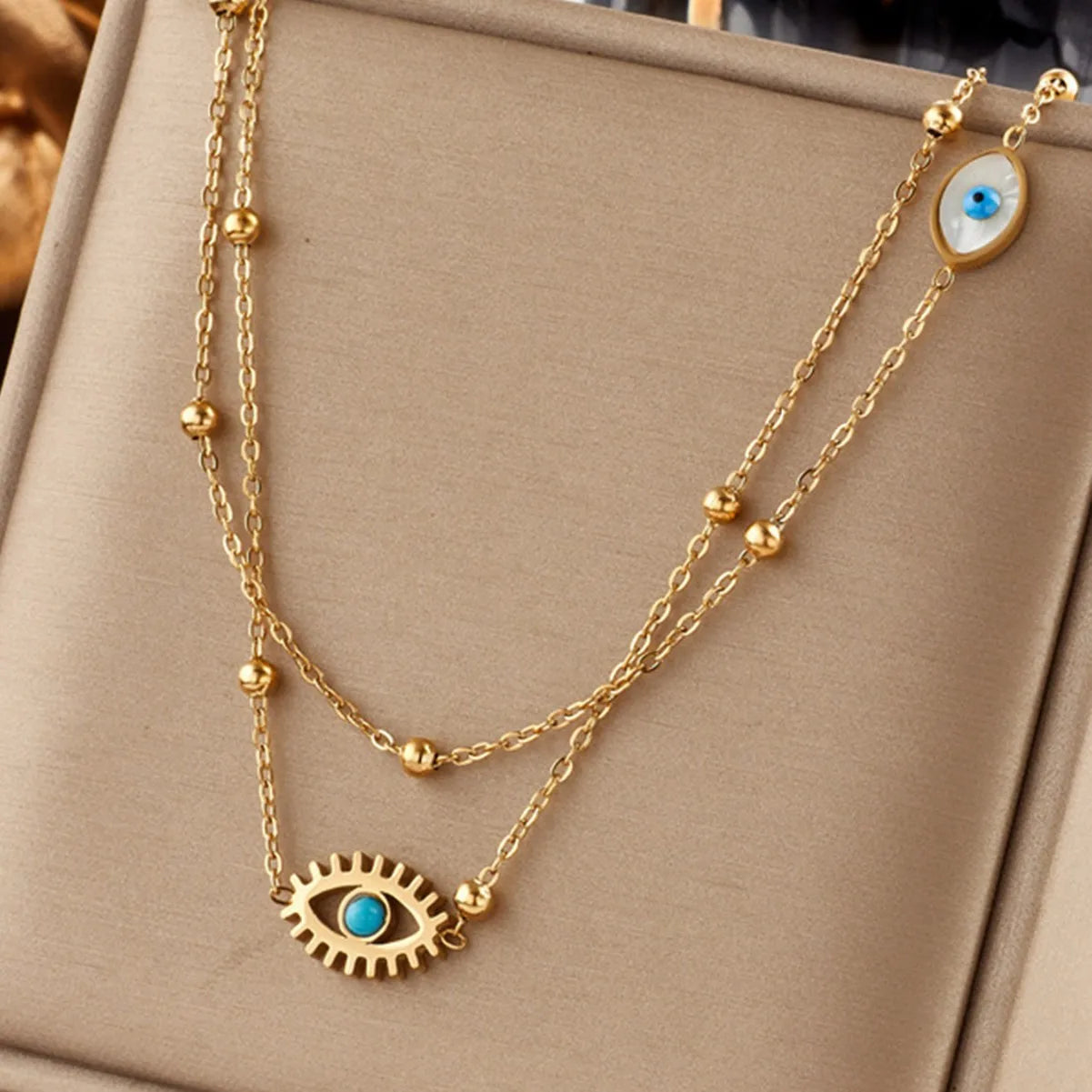 Stainless Steel Multilayer 2-in-1 Eye Pendant Necklace - Trendy Women's Clavicle Chain Jewelry Gift
