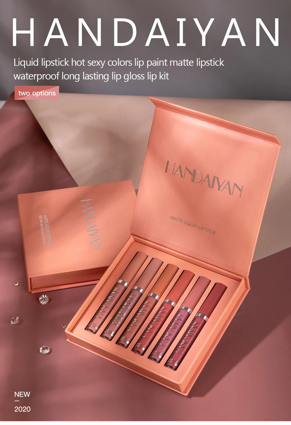 HANDAIYAN 6-Piece Non-Stick Liquid Lipstick Set - Long-Lasting Matte Finish Lip Gloss Gift Box Collectionple