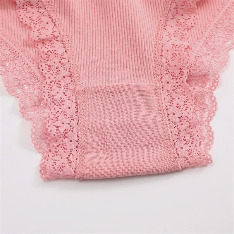 3PCS Women's Cotton Panties Set - Low Rise Lace Brazilian Bikini Underwear with Bow Detail (S-XL)