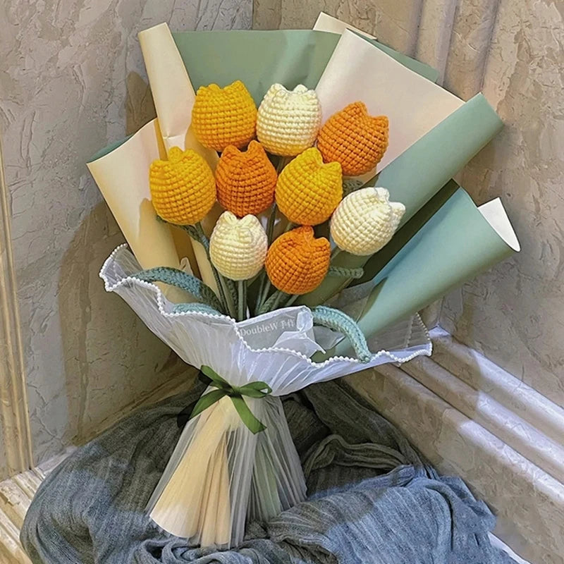 Handcrafted Crochet Tulip Flower - Artificial Woven Tulip for Home Decoration, Weddings & Mother's Day Gifts