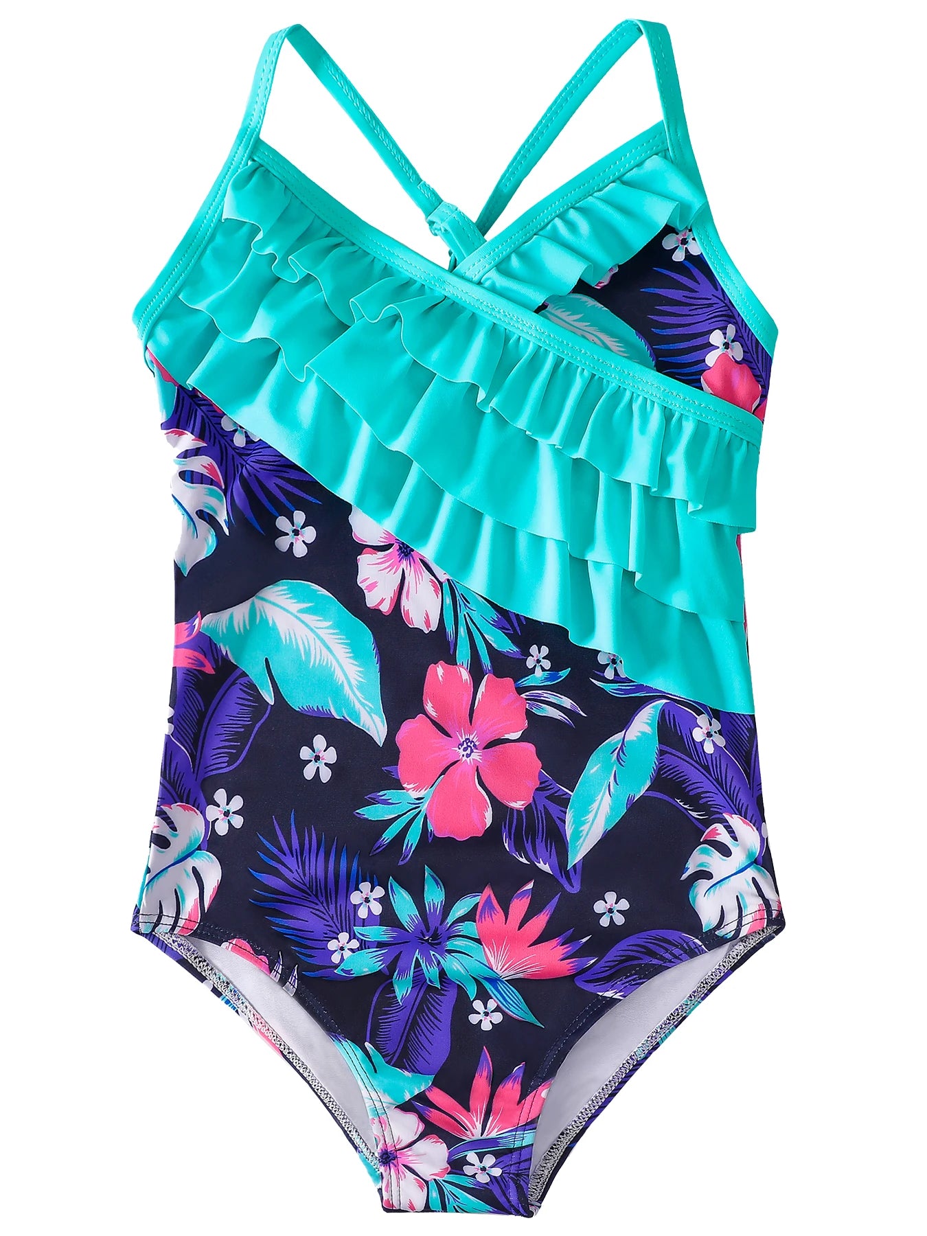 Girls Flower Print Swimsuit with Ruffle Detail | Beach Bathing Suit