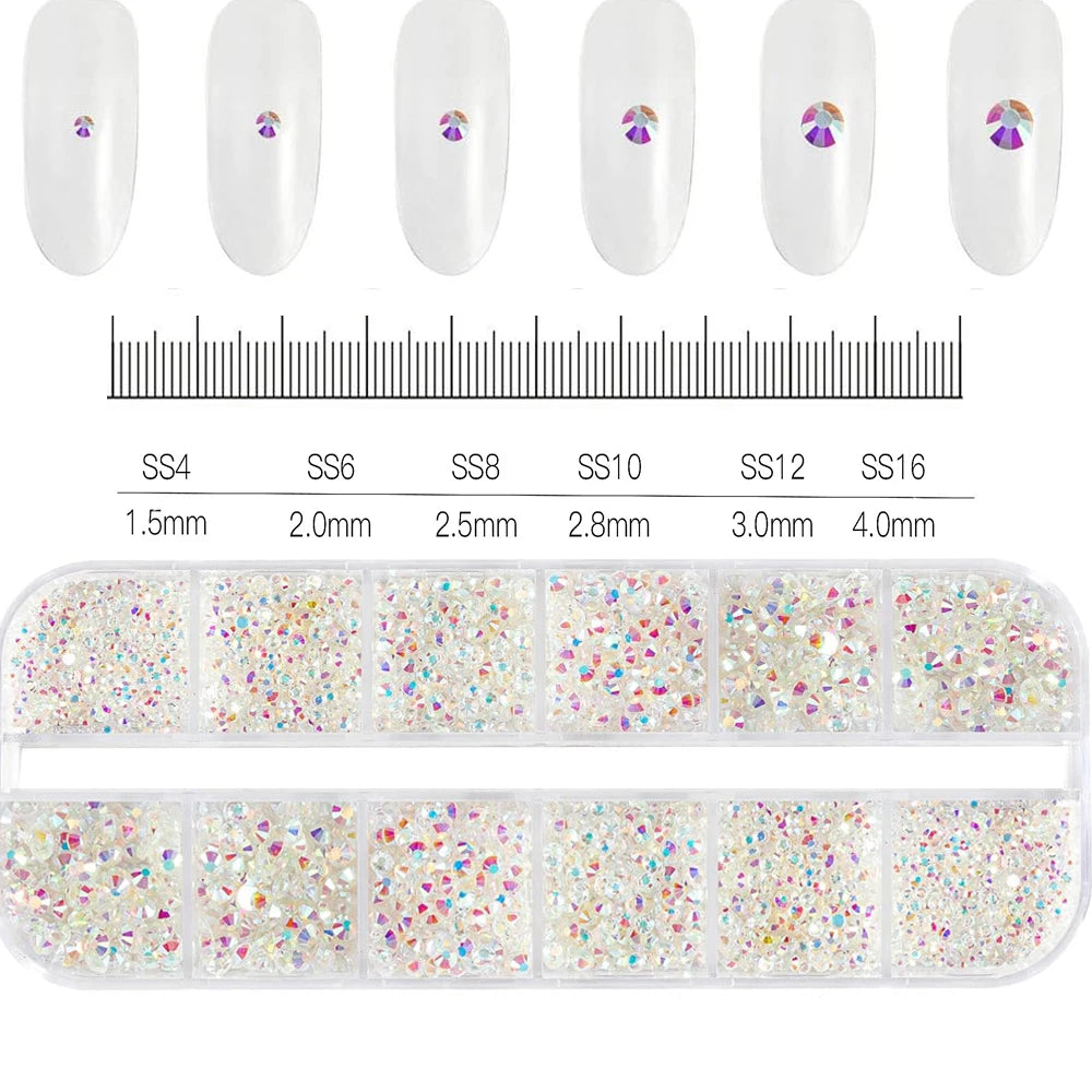 2400+ Shiny Clear Crystal Nail Rhinestones - Mixed Size Glass Flatback Gems Kit