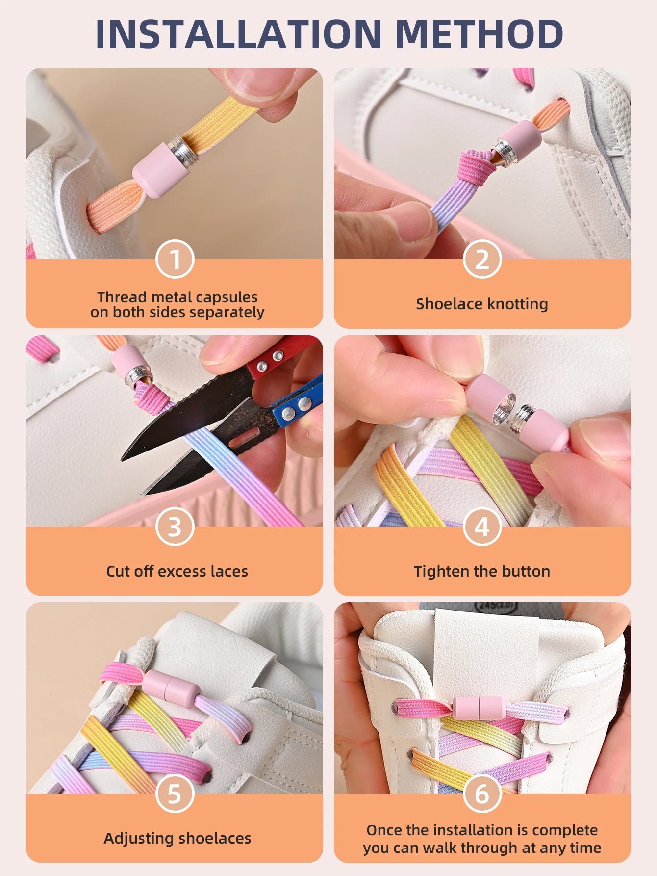 No Tie Elastic Shoe Laces with Colorful Buckle - Pearl Light Fashion Shoelaces