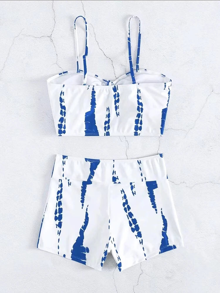 Drawstring Front Shorts Bikinis 2025 High Waist Swimsuit Women Swimwear Two-Piece Set