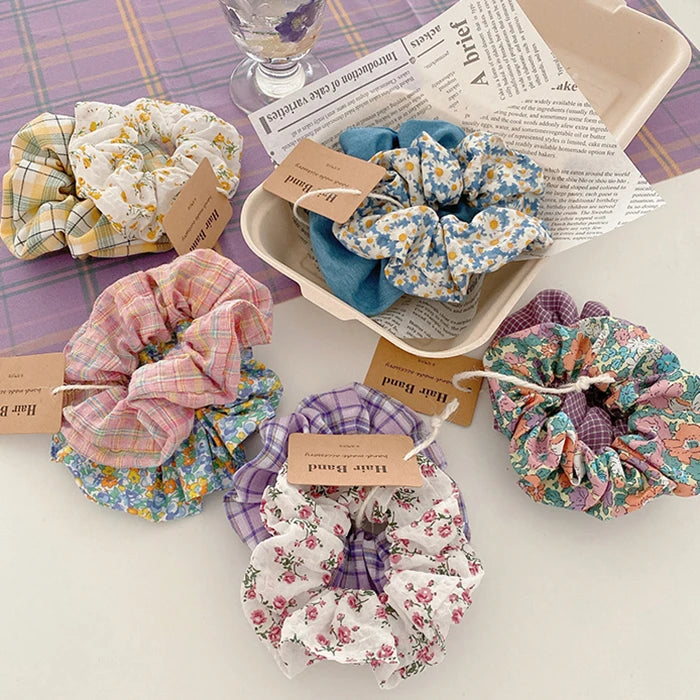 10-Piece Small Fresh Crushed Lattice Hair Bands - Fashion Cloth Hair Ties with Cute Mori Girl Style