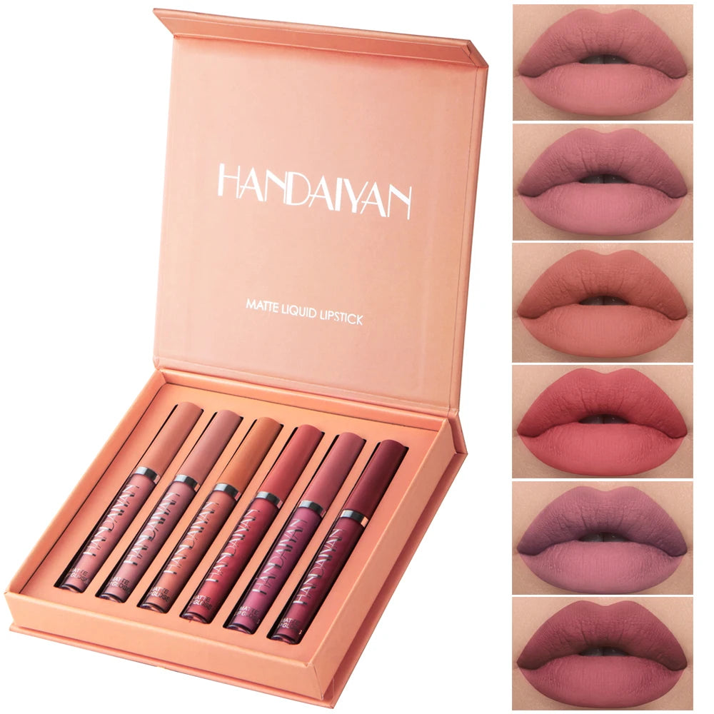 HANDAIYAN 6-Piece Non-Stick Liquid Lipstick Set - Long-Lasting Matte Finish Lip Gloss Gift Box Collectionple