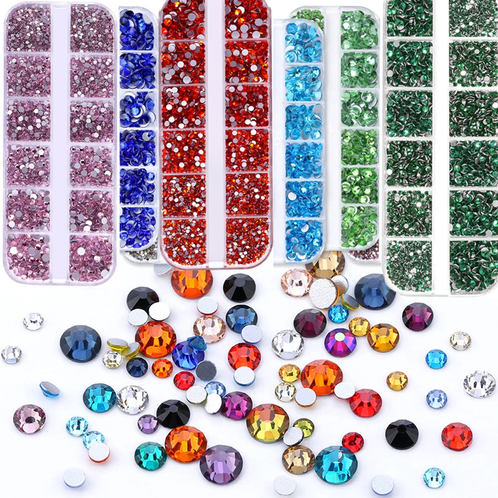 2400+ Shiny Clear Crystal Nail Rhinestones - Mixed Size Glass Flatback Gems Kit