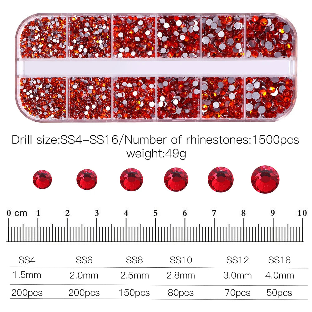 2400+ Shiny Clear Crystal Nail Rhinestones - Mixed Size Glass Flatback Gems Kit