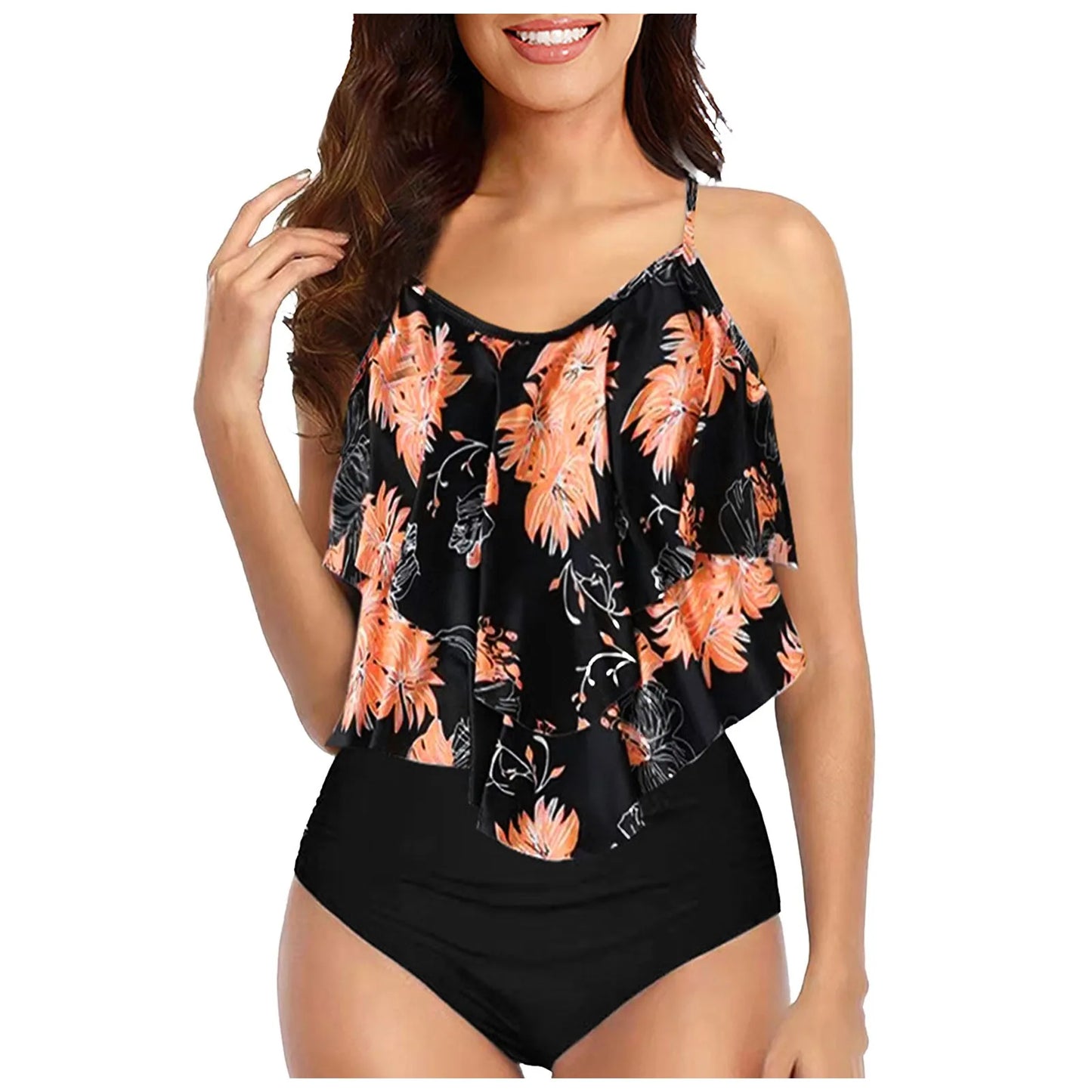 Ladies Vintage Swimsuits - Ruffle Ruched Split Design