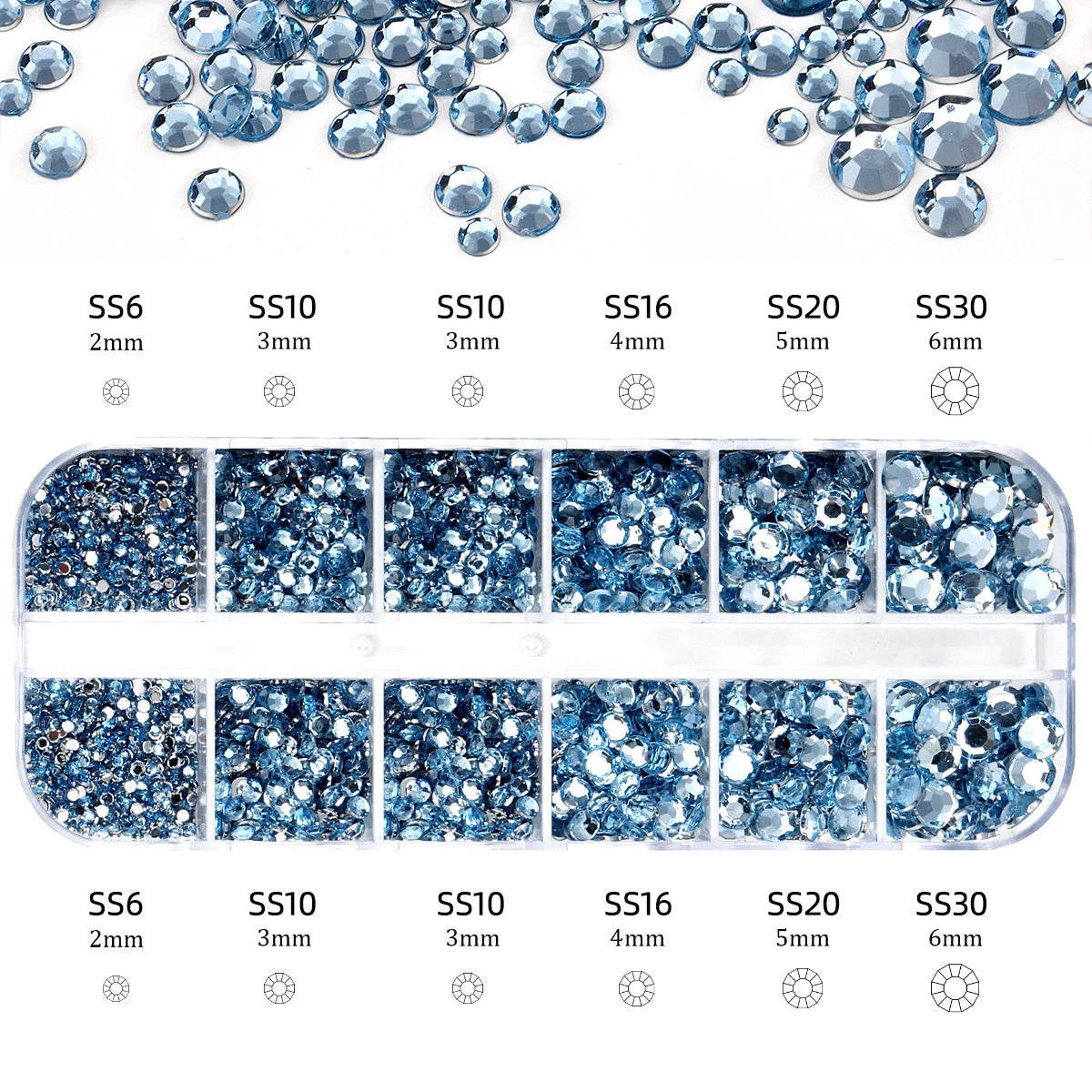 2400+ Shiny Clear Crystal Nail Rhinestones - Mixed Size Glass Flatback Gems Kit