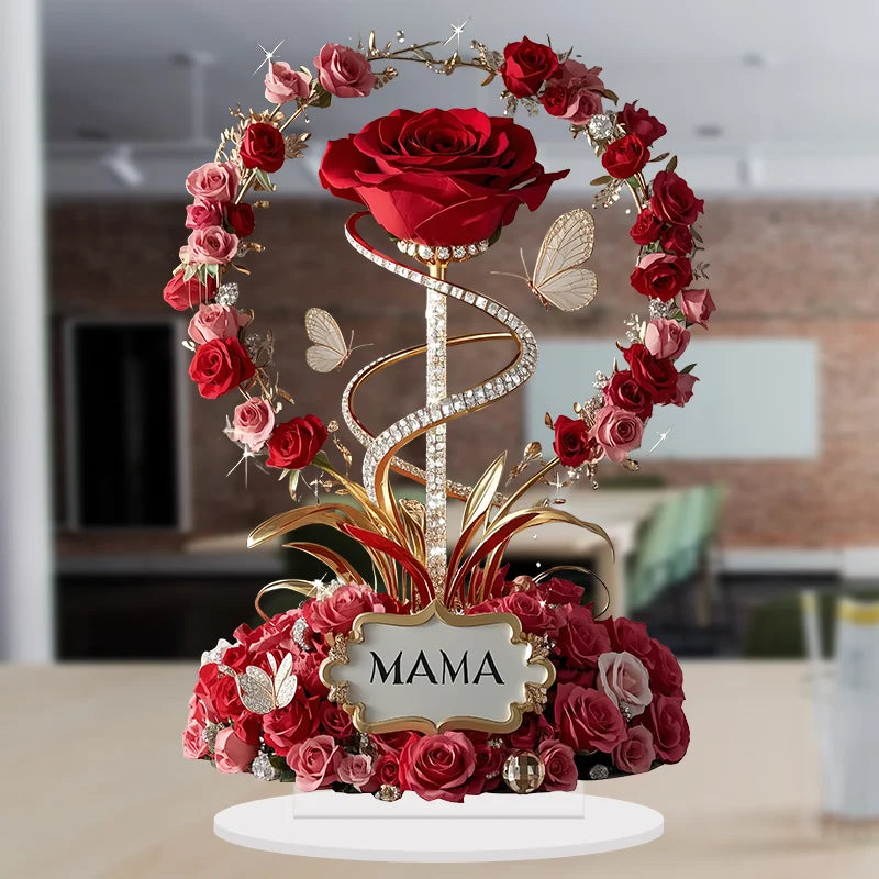8-Inch Standing Acrylic Rose | Elegant "MOM" Gift for Mother's Day & Birthdays