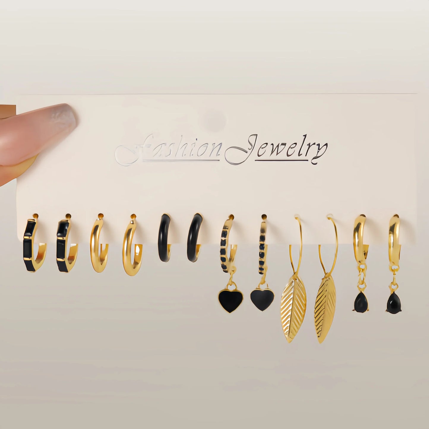 Simple 11 Pcs Black Heart Leaf Butterfly Earrings Set - Women's Fashion Vintage Hoop Earring Collection Holiday Wedding Jewelry Gift
