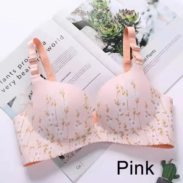 Women's Floral Seamless Push-Up Bra - Wire-Free Nursing Bra with Adjustable Straps | Comfortable Lingerie