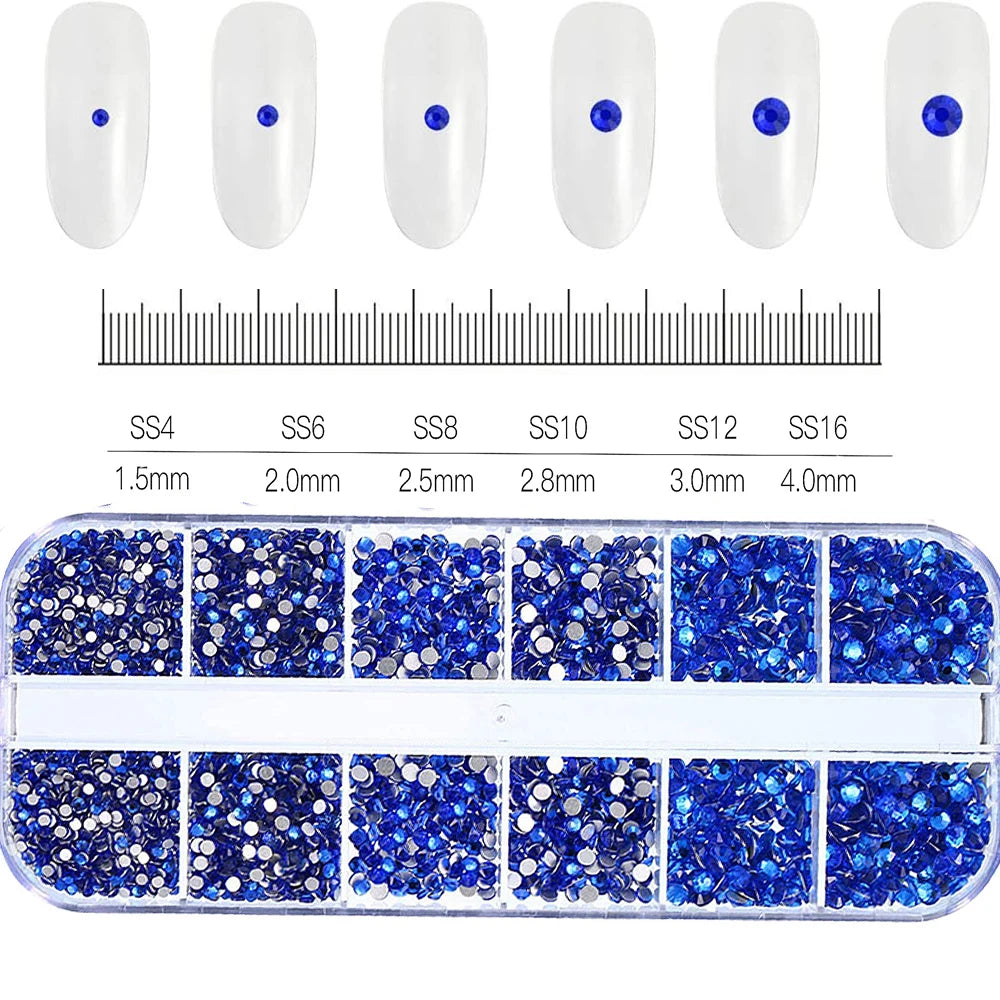 2400+ Shiny Clear Crystal Nail Rhinestones - Mixed Size Glass Flatback Gems Kit
