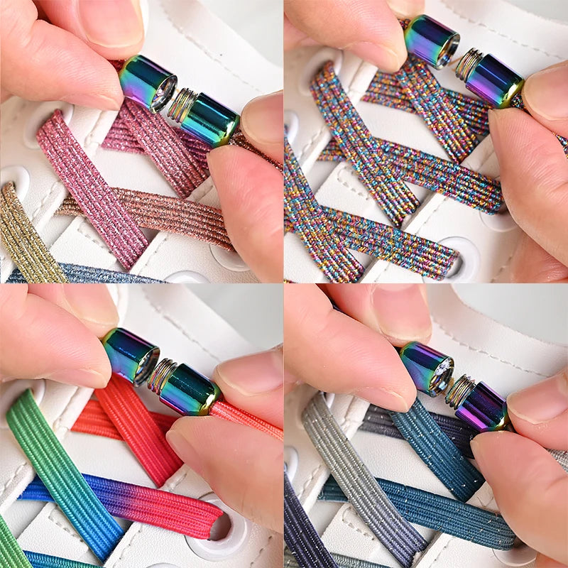 No Tie Elastic Shoe Laces with Colorful Buckle - Pearl Light Fashion Shoelaces