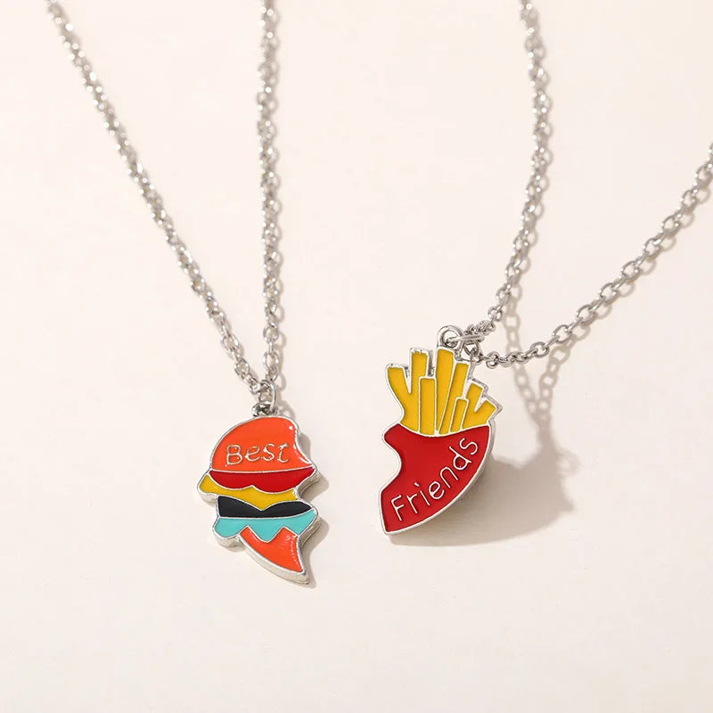Fashion Best Friends Honey Love Couple Pendant Necklace Set - Broken Heart BFF Friendship Jewelry Gift (2 Pcs)