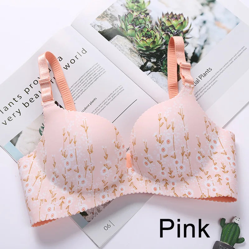 Women's Floral Seamless Push-Up Bra - Wire-Free Nursing Bra with Adjustable Straps | Comfortable Lingerie