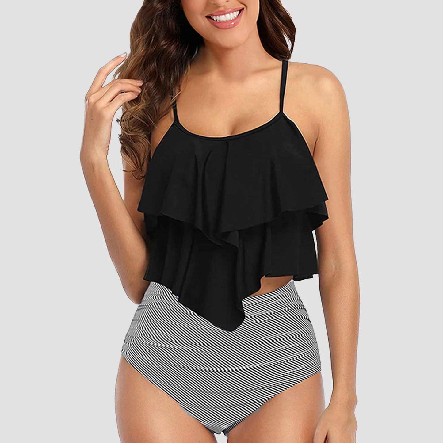 Ladies Vintage Swimsuits - Ruffle Ruched Split Design