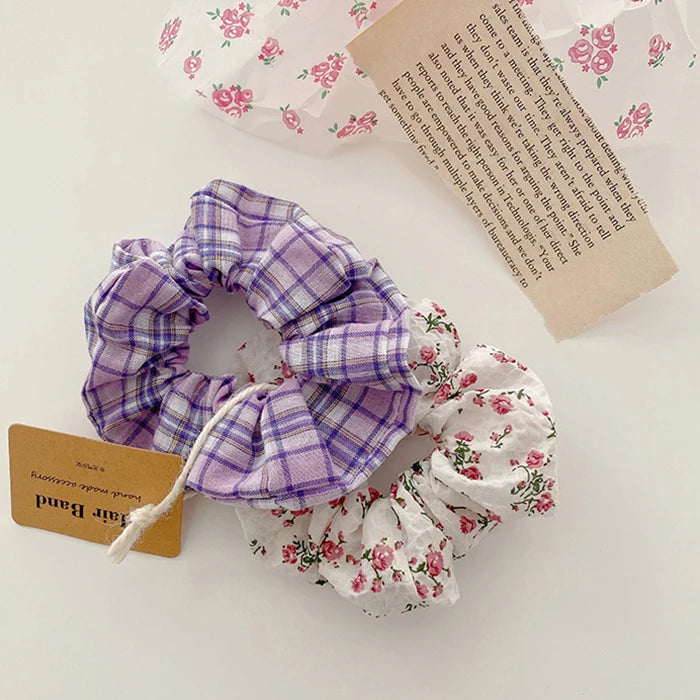 10-Piece Small Fresh Crushed Lattice Hair Bands - Fashion Cloth Hair Ties with Cute Mori Girl Style