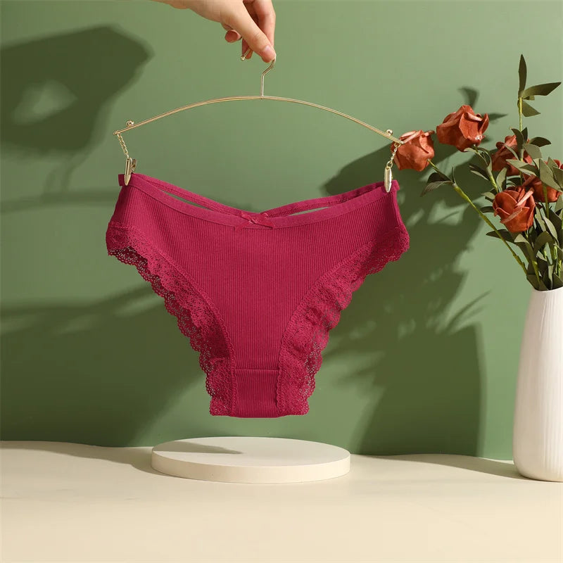3PCS Women's Cotton Panties Set - Low Rise Lace Brazilian Bikini Underwear with Bow Detail (S-XL)
