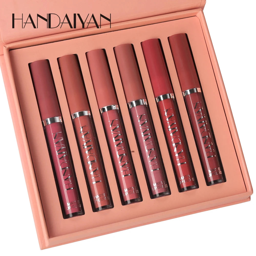 HANDAIYAN 6-Piece Non-Stick Liquid Lipstick Set - Long-Lasting Matte Finish Lip Gloss Gift Box Collectionple