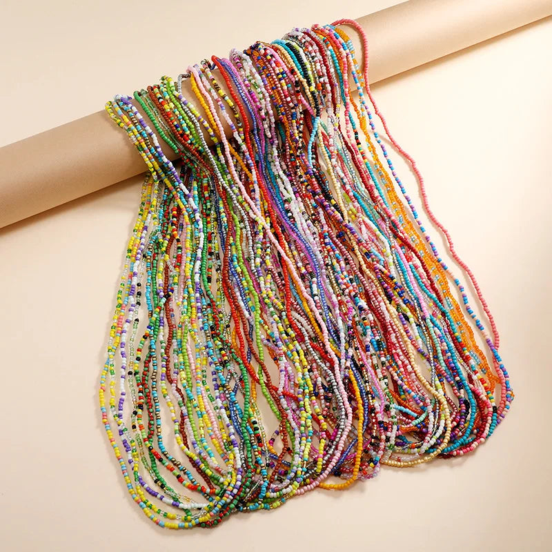 Women's Hand Beaded Glass Body Chain - Elastic Waist Belly Chain Jewelry