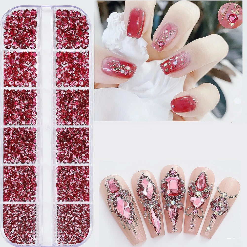 2400+ Shiny Clear Crystal Nail Rhinestones - Mixed Size Glass Flatback Gems Kit