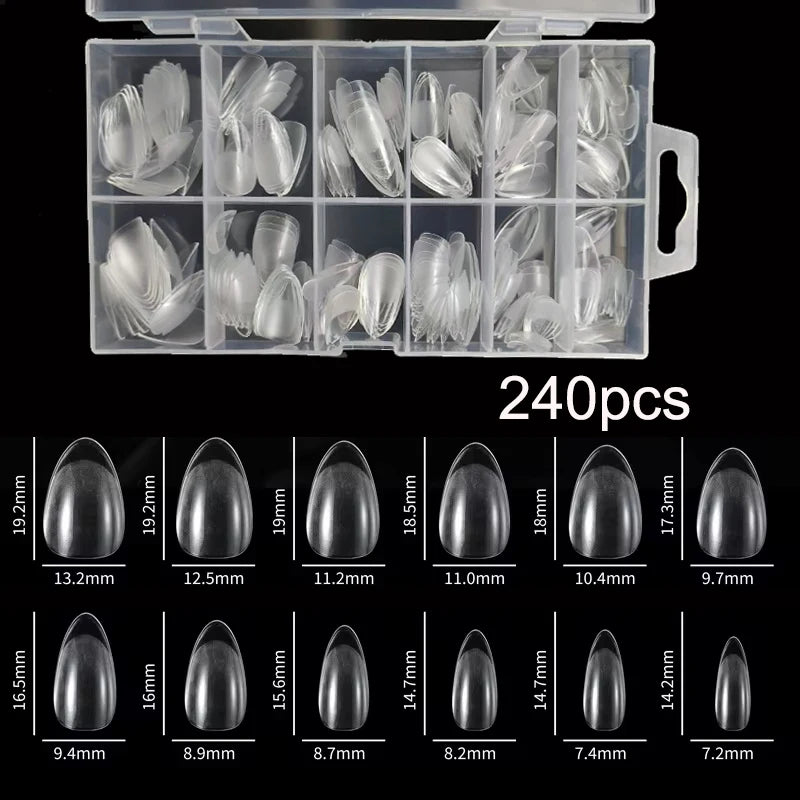 240Pcs Half Matte XXS Almond Nail Tips - Full Cover Soft Gel False Nails