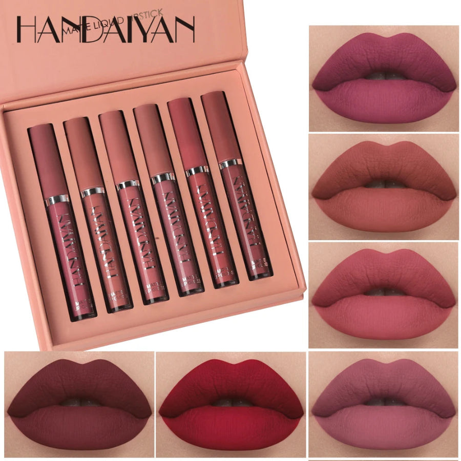 HANDAIYAN 6-Piece Non-Stick Liquid Lipstick Set - Long-Lasting Matte Finish Lip Gloss Gift Box Collectionple