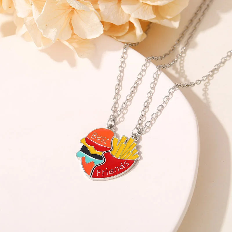 Fashion Best Friends Honey Love Couple Pendant Necklace Set - Broken Heart BFF Friendship Jewelry Gift (2 Pcs)