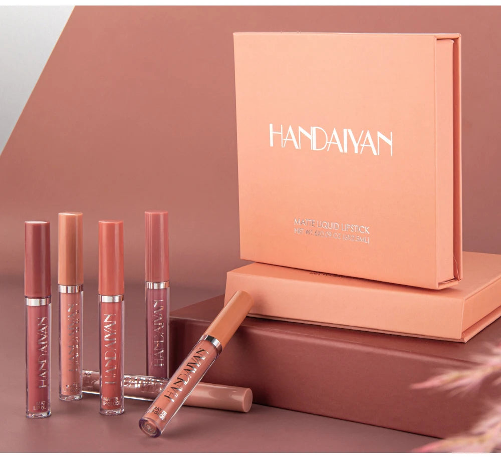 HANDAIYAN 6-Piece Non-Stick Liquid Lipstick Set - Long-Lasting Matte Finish Lip Gloss Gift Box Collectionple