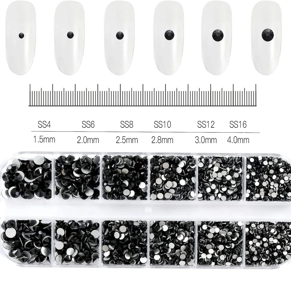 2400+ Shiny Clear Crystal Nail Rhinestones - Mixed Size Glass Flatback Gems Kit
