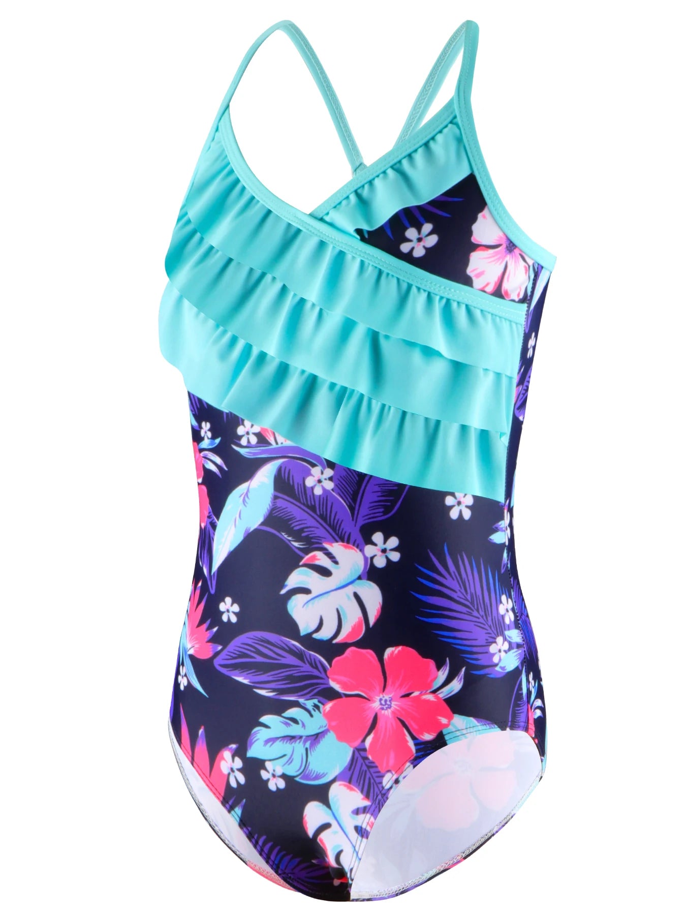 Girls Flower Print Swimsuit with Ruffle Detail | Beach Bathing Suit