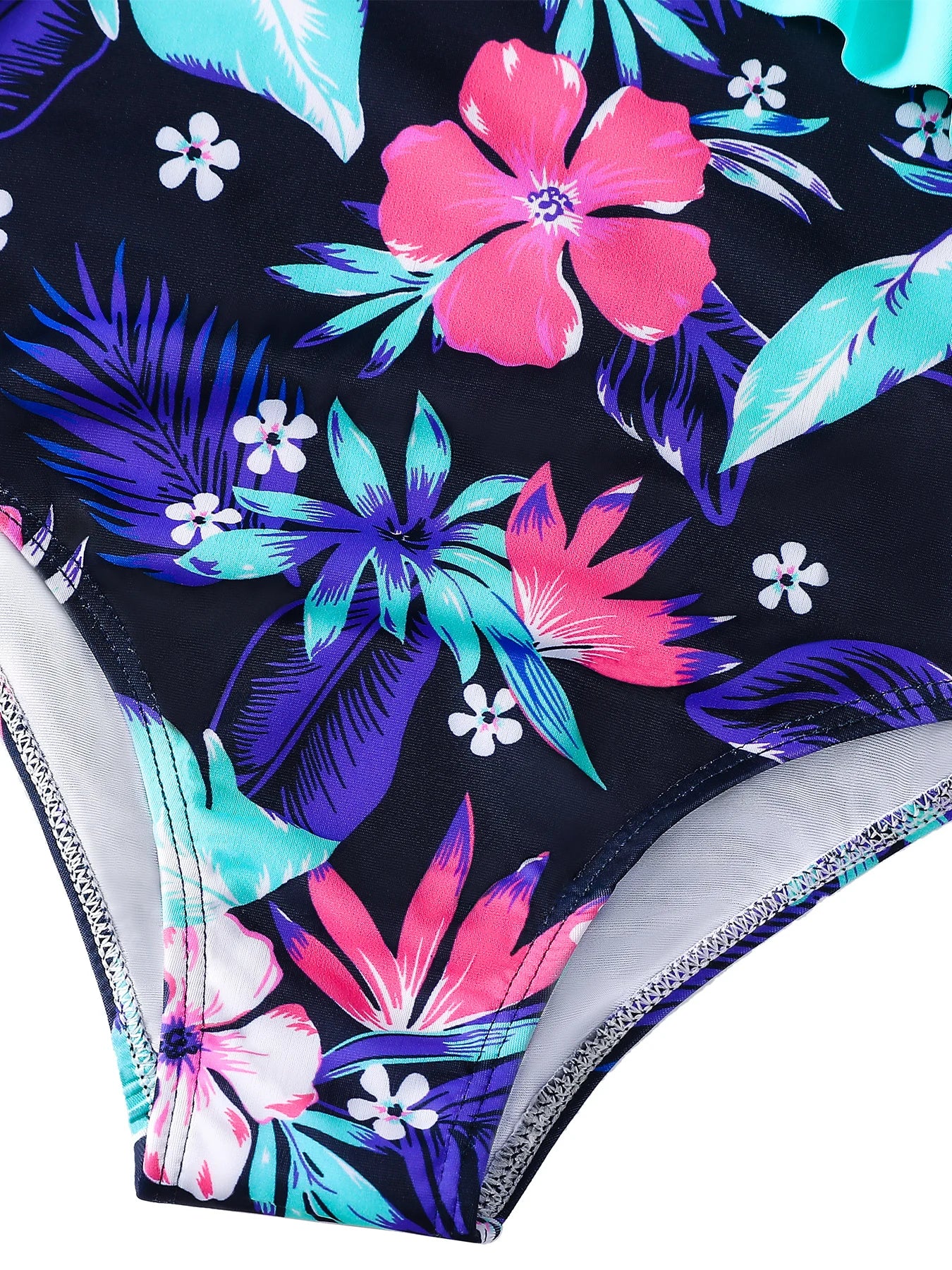 Girls Flower Print Swimsuit with Ruffle Detail | Beach Bathing Suit