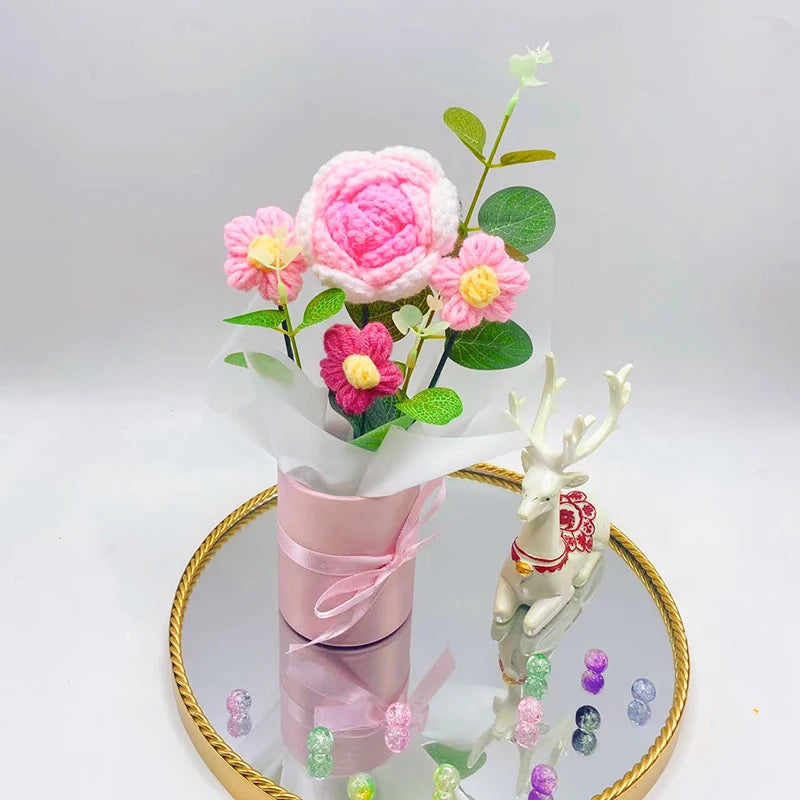 Crochet Rose Bouquet in Hugging Bucket | Perfect Gift for Teachers, Birthdays, Mother's Day & More