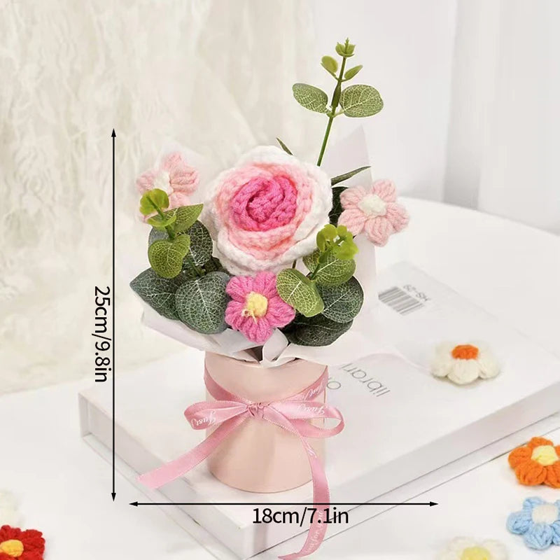 Crochet Rose Bouquet in Hugging Bucket | Perfect Gift for Teachers, Birthdays, Mother's Day & More