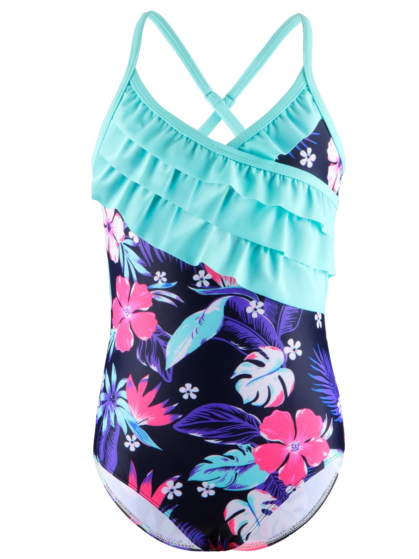 Girls Flower Print Swimsuit with Ruffle Detail | Beach Bathing Suit