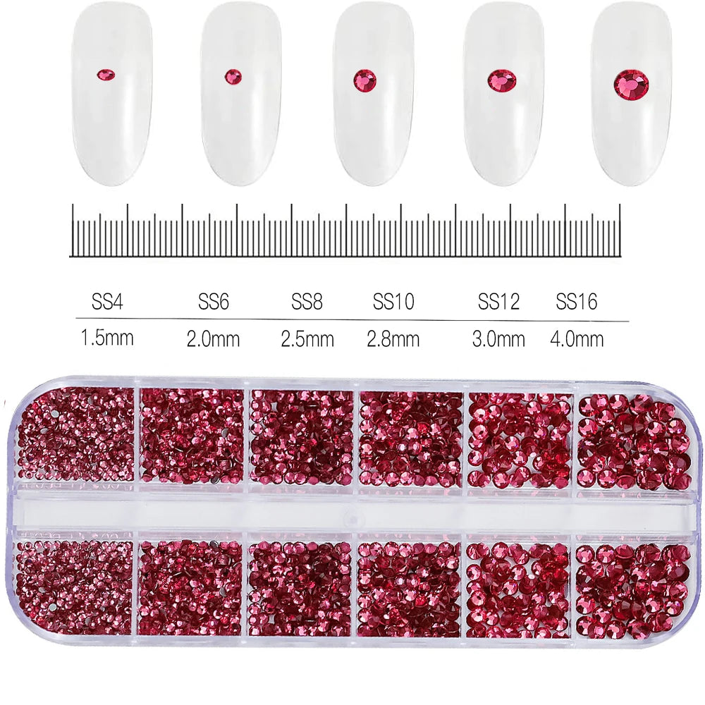 2400+ Shiny Clear Crystal Nail Rhinestones - Mixed Size Glass Flatback Gems Kit