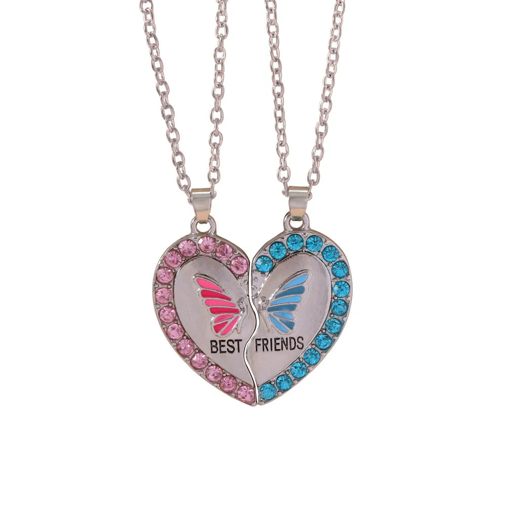 Fashion Best Friends Honey Love Couple Pendant Necklace Set - Broken Heart BFF Friendship Jewelry Gift (2 Pcs)