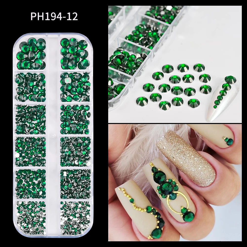 12-Grid Ocean Gold Nail Art Charms Set - Shell, Seahorse & Starfish with White Pearl Gems & Metal Studs