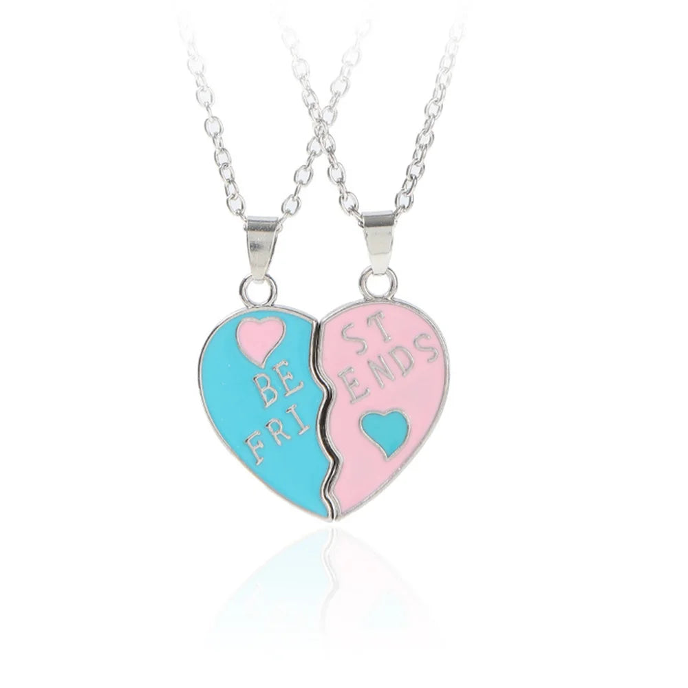 Fashion Best Friends Honey Love Couple Pendant Necklace Set - Broken Heart BFF Friendship Jewelry Gift (2 Pcs)