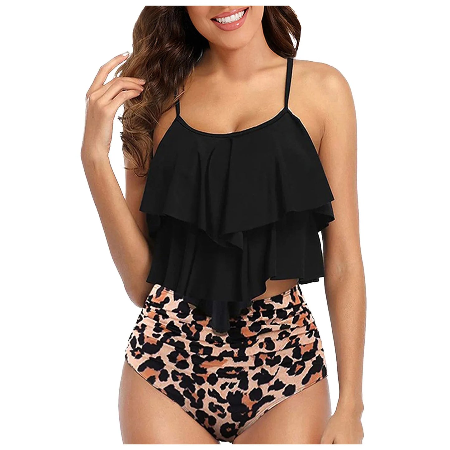 Ladies Vintage Swimsuits - Ruffle Ruched Split Design
